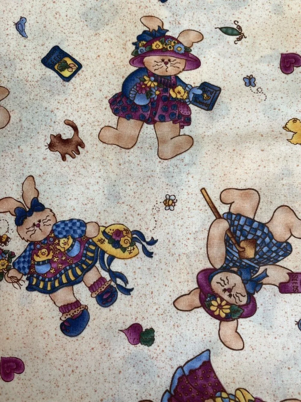 1 7/8y x 44” Vintage Bunny Kins Print Cotton Fabric Crafts Quilting